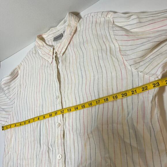 Chicos 100% Linen Button Up Shirt White Rainbow Striped Size 3 Preppy Collared - Picture 4 of 8